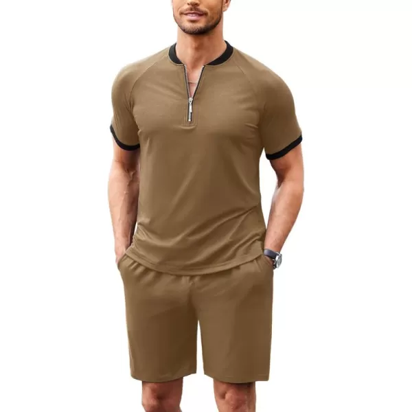 COOFANDY Men's 2 Pieces Outfits Cotton Quarter Zip T Shirt and Shorts Set Casual Athletic Suit Summer Tracksuits