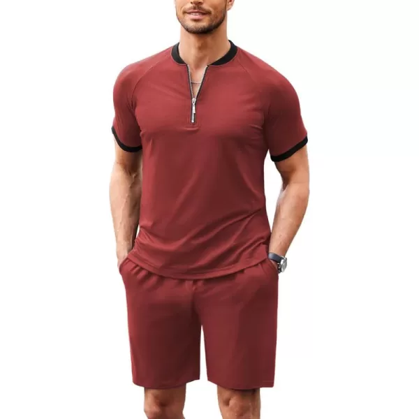 COOFANDY Men's 2 Pieces Outfits Cotton Quarter Zip T Shirt and Shorts Set Casual Athletic Suit Summer Tracksuits