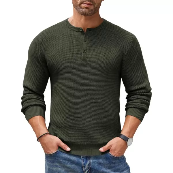 COOFANDY Men's Henley Knit Sweater Long Sleeve Button Pullover Sweater Casual Waffle Texture Fashion Henley Sweater