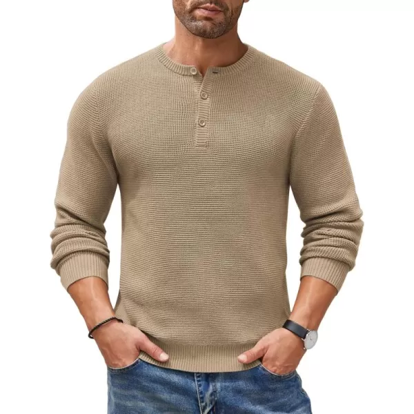 COOFANDY Men's Henley Knit Sweater Long Sleeve Button Pullover Sweater Casual Waffle Texture Fashion Henley Sweater