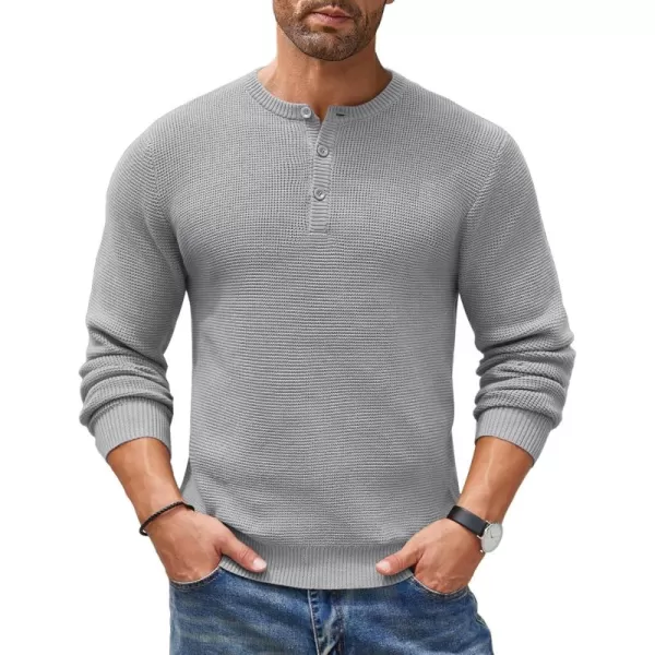 COOFANDY Men's Henley Knit Sweater Long Sleeve Button Pullover Sweater Casual Waffle Texture Fashion Henley Sweater