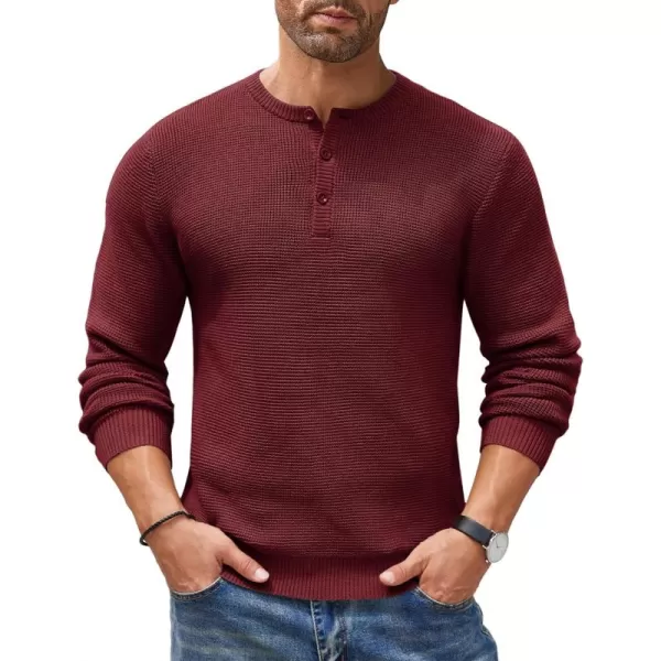 COOFANDY Men's Henley Knit Sweater Long Sleeve Button Pullover Sweater Casual Waffle Texture Fashion Henley Sweater