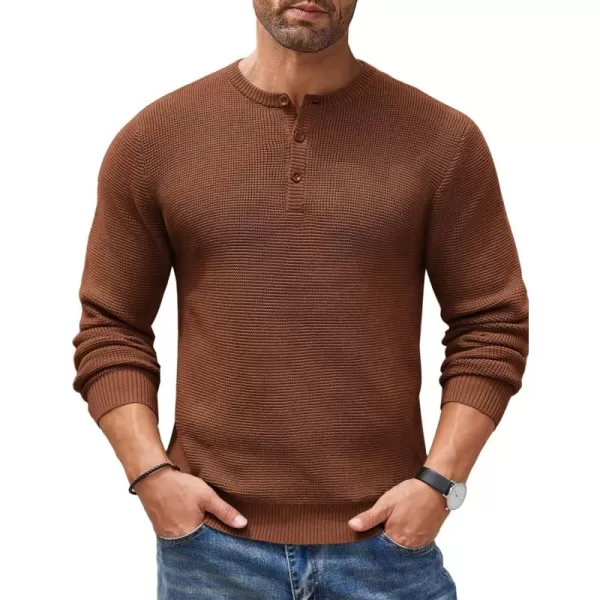 COOFANDY Men's Henley Knit Sweater Long Sleeve Button Pullover Sweater Casual Waffle Texture Fashion Henley Sweater