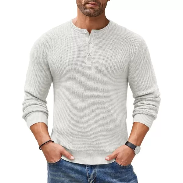 COOFANDY Men's Henley Knit Sweater Long Sleeve Button Pullover Sweater Casual Waffle Texture Fashion Henley Sweater