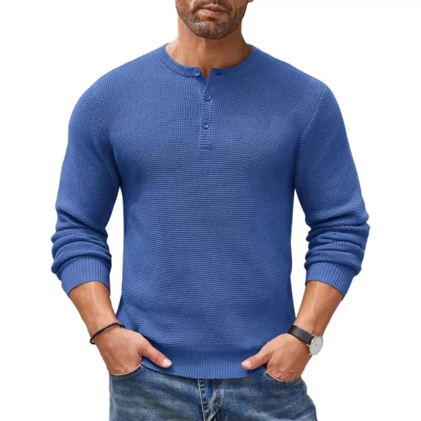 COOFANDY Men's Henley Knit Sweater Long Sleeve Button Pullover Sweater Casual Waffle Texture Fashion Henley Sweater