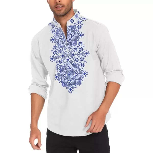 COOFANDY Men's Henley Shirt Vyshyvanka Long Sleeve African Print Shirts Casual Zip Up Cotton Linen Beach Hippie Shirt