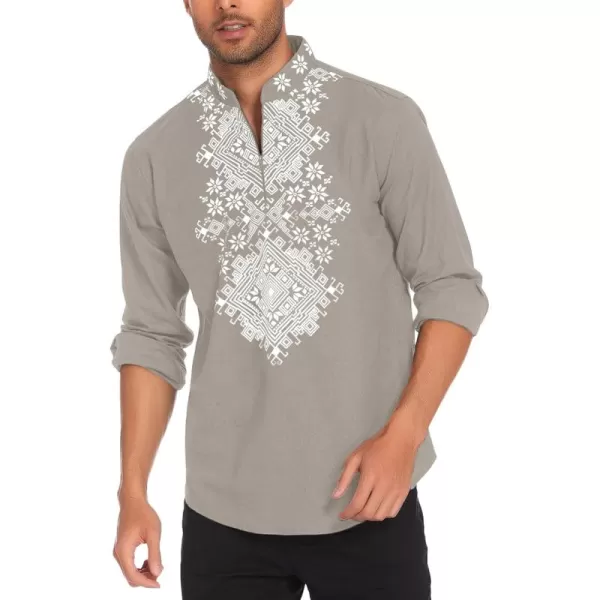 COOFANDY Men's Henley Shirt Vyshyvanka Long Sleeve African Print Shirts Casual Zip Up Cotton Linen Beach Hippie Shirt