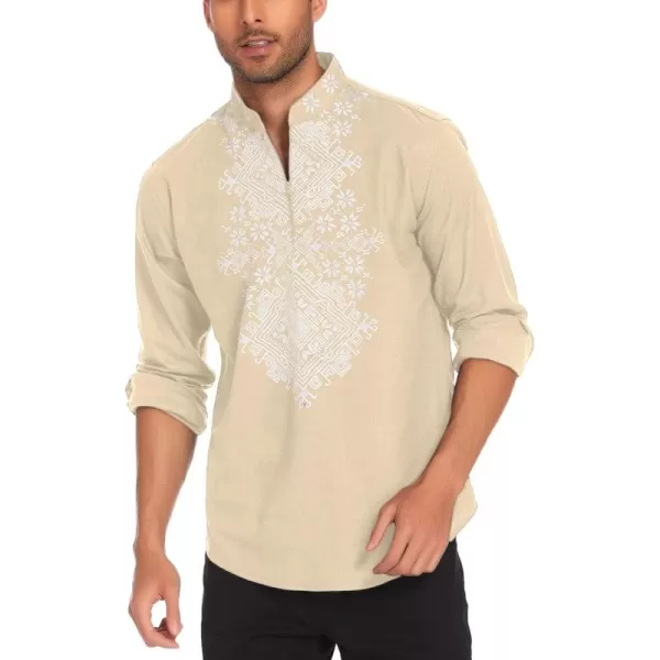 COOFANDY Men's Henley Shirt Vyshyvanka Long Sleeve African Print Shirts Casual Zip Up Cotton Linen Beach Hippie Shirt