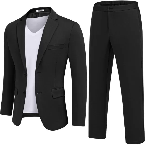 COOFANDY Men's Suits 2 Piece Slim Fit Suit Set 2 Button Lightweight Casual Knit Blazer Suit Jacket Pants