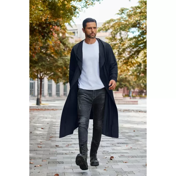 COOFANDY Long Hooded Cardigan Men Lightweight Cloak Costume Open Front Drape Cape Overcoat with Pockets