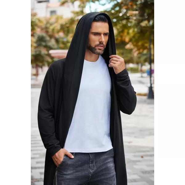 COOFANDY Long Hooded Cardigan Men Lightweight Cloak Costume Open Front Drape Cape Overcoat with Pockets