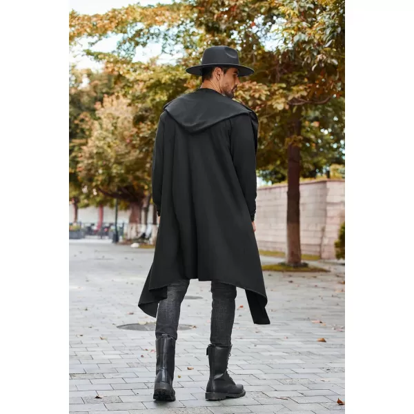 COOFANDY Long Hooded Cardigan Men Lightweight Cloak Costume Open Front Drape Cape Overcoat with Pockets