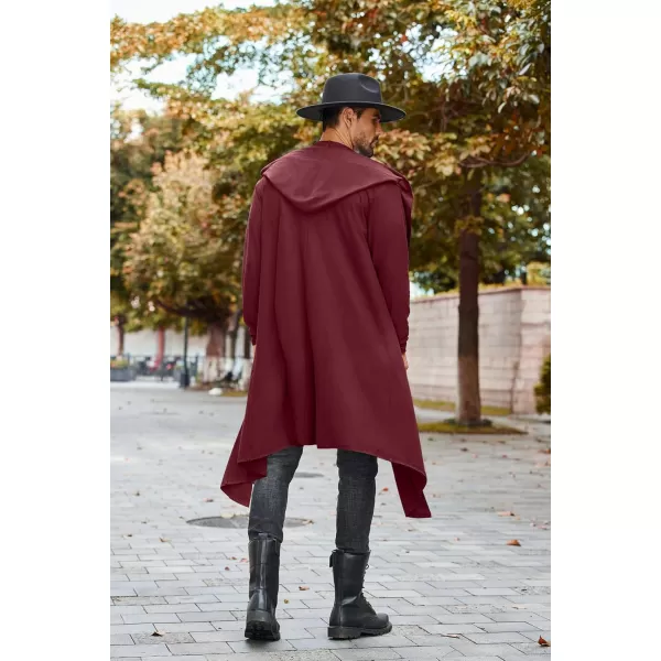 COOFANDY Long Hooded Cardigan Men Lightweight Cloak Costume Open Front Drape Cape Overcoat with Pockets