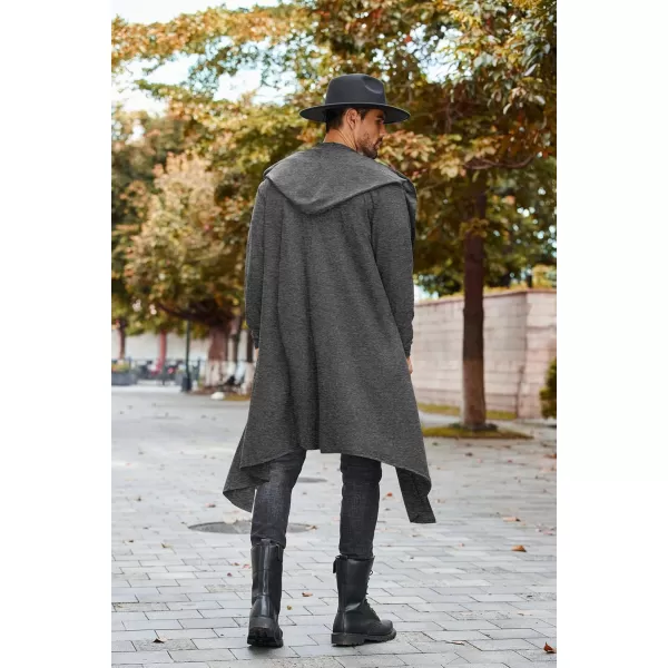 COOFANDY Long Hooded Cardigan Men Lightweight Cloak Costume Open Front Drape Cape Overcoat with Pockets