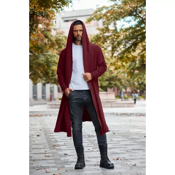 COOFANDY Long Hooded Cardigan Men Lightweight Cloak Costume Open Front Drape Cape Overcoat with Pockets