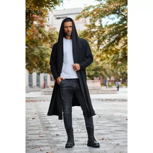 COOFANDY Long Hooded Cardigan Men Lightweight Cloak Costume Open Front Drape Cape Overcoat with Pockets