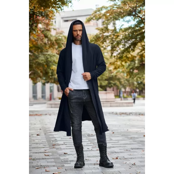 COOFANDY Long Hooded Cardigan Men Lightweight Cloak Costume Open Front Drape Cape Overcoat with Pockets