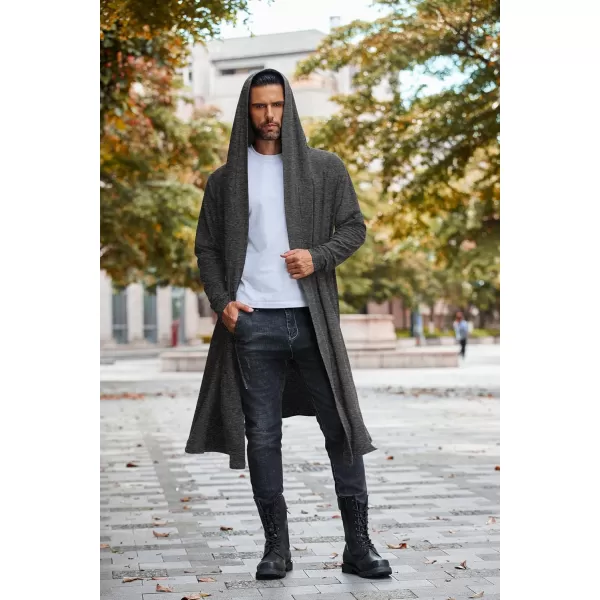 COOFANDY Long Hooded Cardigan Men Lightweight Cloak Costume Open Front Drape Cape Overcoat with Pockets