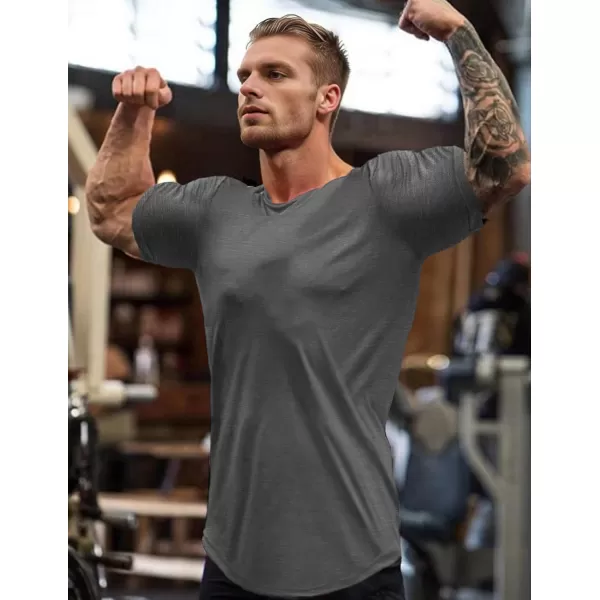 COOFANDY Men Muscle Workout T Shirt Gym Bodybuilding Active Short Sleeve Tee Top Black
