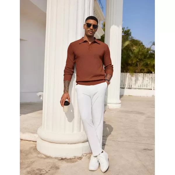 COOFANDY Mens Knit Polo Shirts Long Sleeve Casual Polo Sweaters Shirt Waffle Textured Collared Sweater