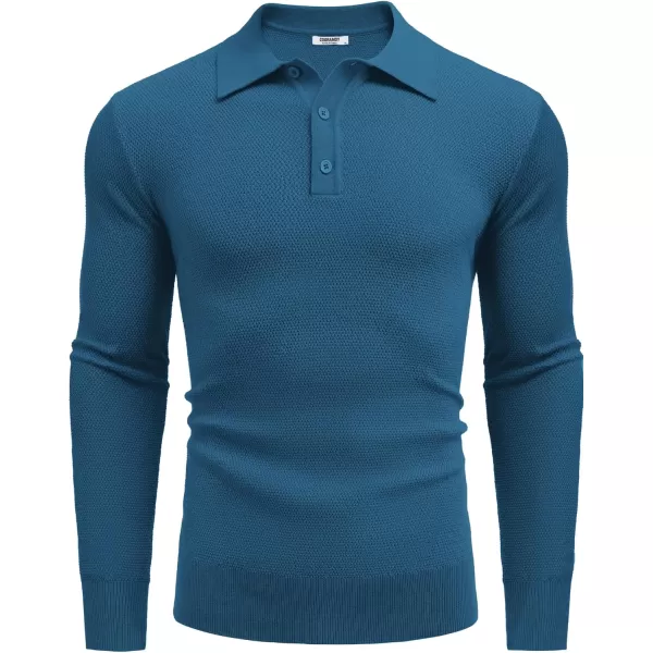 COOFANDY Mens Knit Polo Shirts Long Sleeve Casual Polo Sweaters Shirt Waffle Textured Collared Sweater