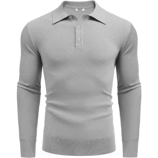 COOFANDY Mens Knit Polo Shirts Long Sleeve Casual Polo Sweaters Shirt Waffle Textured Collared Sweater