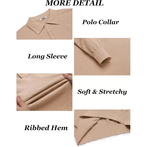COOFANDY Mens Knit Polo Shirts Long Sleeve Casual Polo Sweaters Shirt Waffle Textured Collared Sweater