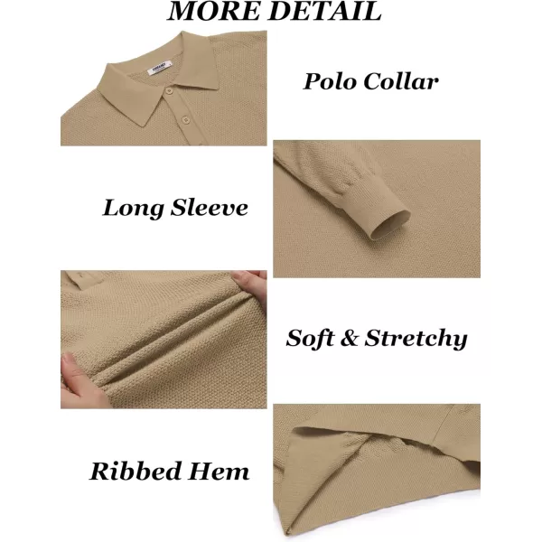 COOFANDY Mens Knit Polo Shirts Long Sleeve Casual Polo Sweaters Shirt Waffle Textured Collared Sweater