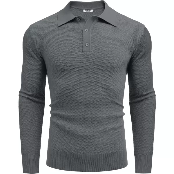 COOFANDY Mens Knit Polo Shirts Long Sleeve Casual Polo Sweaters Shirt Waffle Textured Collared Sweater