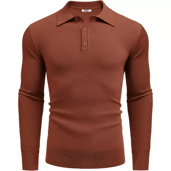 COOFANDY Mens Knit Polo Shirts Long Sleeve Casual Polo Sweaters Shirt Waffle Textured Collared Sweater