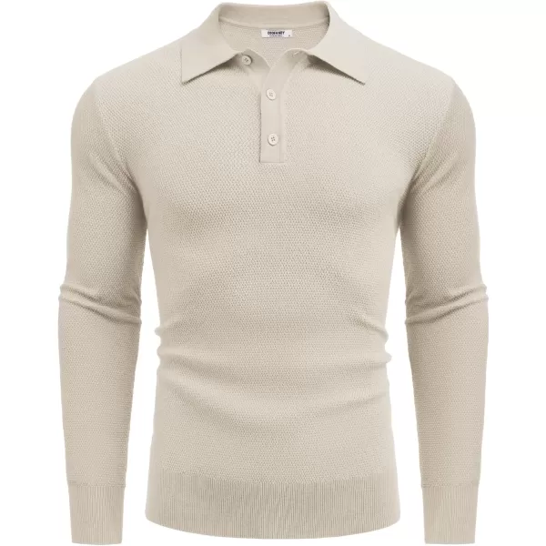 COOFANDY Mens Knit Polo Shirts Long Sleeve Casual Polo Sweaters Shirt Waffle Textured Collared Sweater