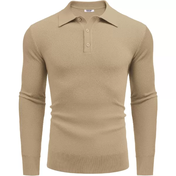 COOFANDY Mens Knit Polo Shirts Long Sleeve Casual Polo Sweaters Shirt Waffle Textured Collared Sweater