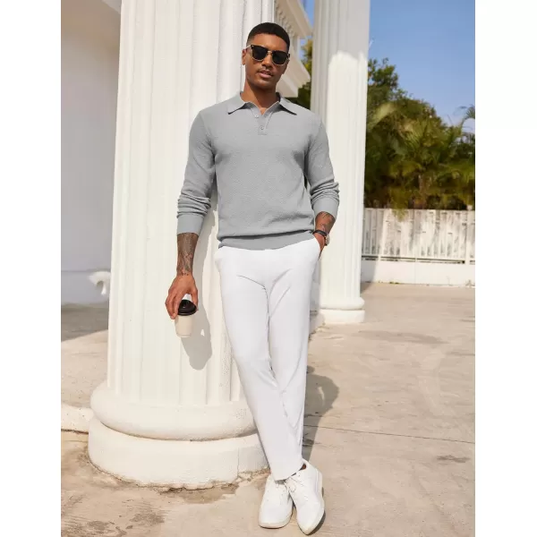 COOFANDY Mens Knit Polo Shirts Long Sleeve Casual Polo Sweaters Shirt Waffle Textured Collared Sweater