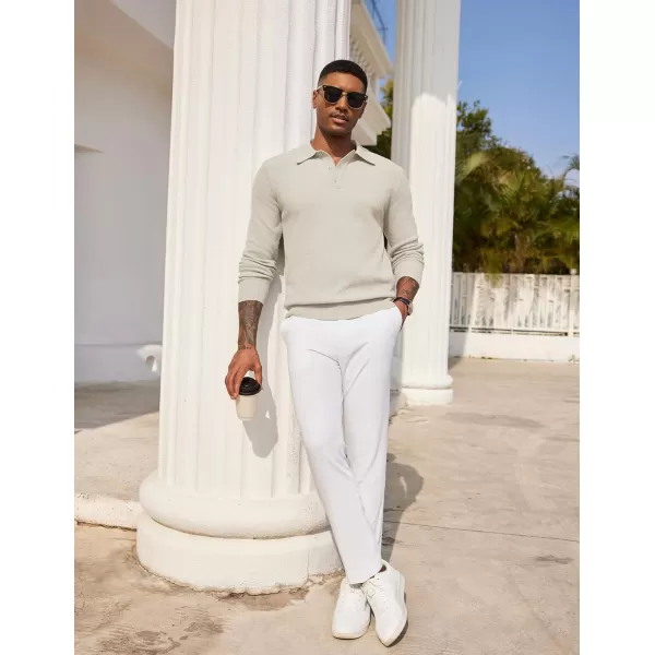 COOFANDY Mens Knit Polo Shirts Long Sleeve Casual Polo Sweaters Shirt Waffle Textured Collared Sweater