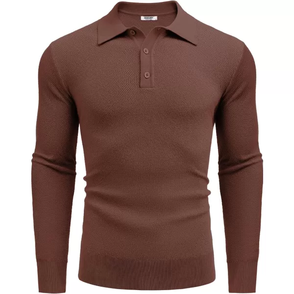 COOFANDY Mens Knit Polo Shirts Long Sleeve Casual Polo Sweaters Shirt Waffle Textured Collared Sweater