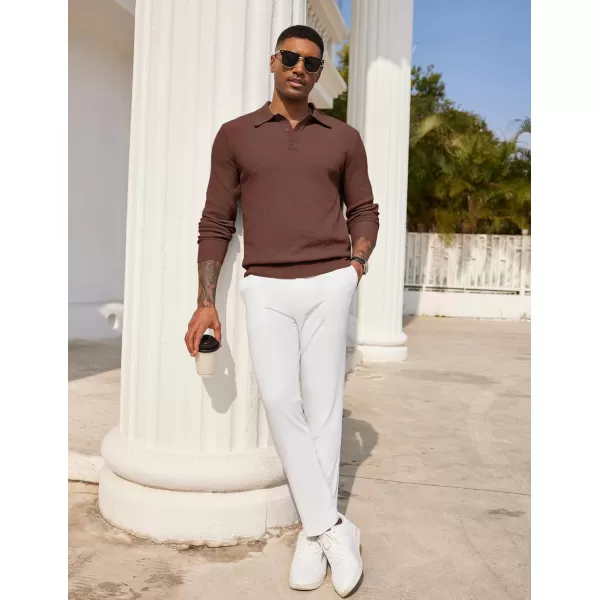 COOFANDY Mens Knit Polo Shirts Long Sleeve Casual Polo Sweaters Shirt Waffle Textured Collared Sweater