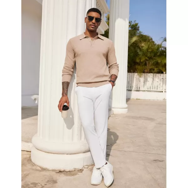 COOFANDY Mens Knit Polo Shirts Long Sleeve Casual Polo Sweaters Shirt Waffle Textured Collared Sweater