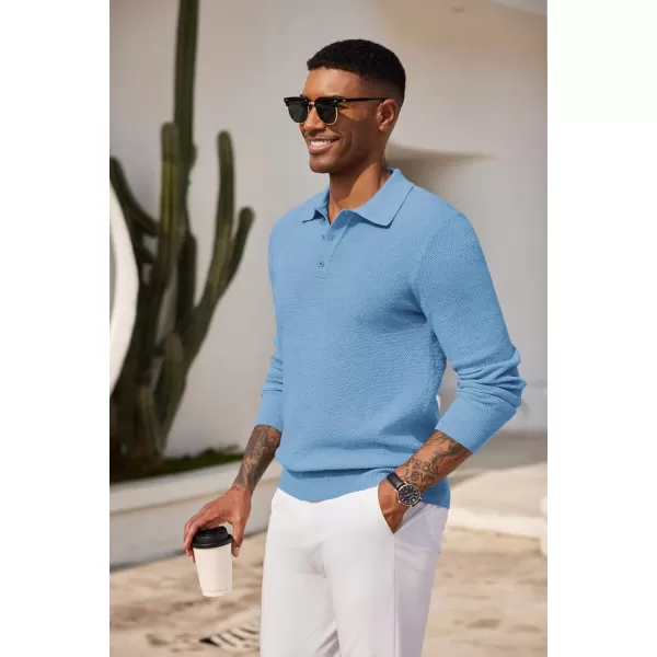 COOFANDY Mens Knit Polo Shirts Long Sleeve Casual Polo Sweaters Shirt Waffle Textured Collared Sweater