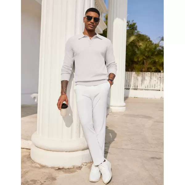 COOFANDY Mens Knit Polo Shirts Long Sleeve Casual Polo Sweaters Shirt Waffle Textured Collared Sweater