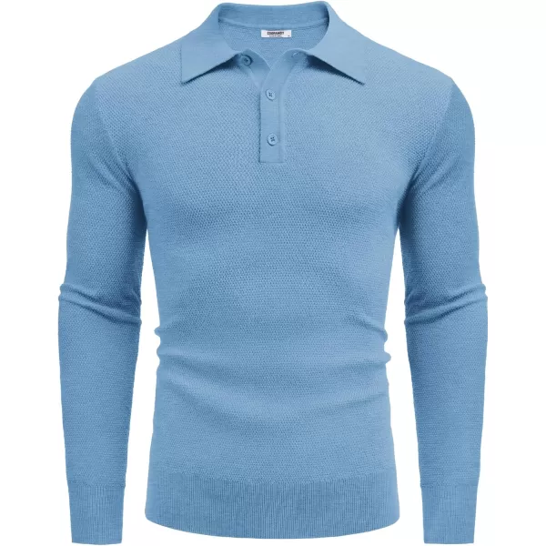COOFANDY Mens Knit Polo Shirts Long Sleeve Casual Polo Sweaters Shirt Waffle Textured Collared Sweater