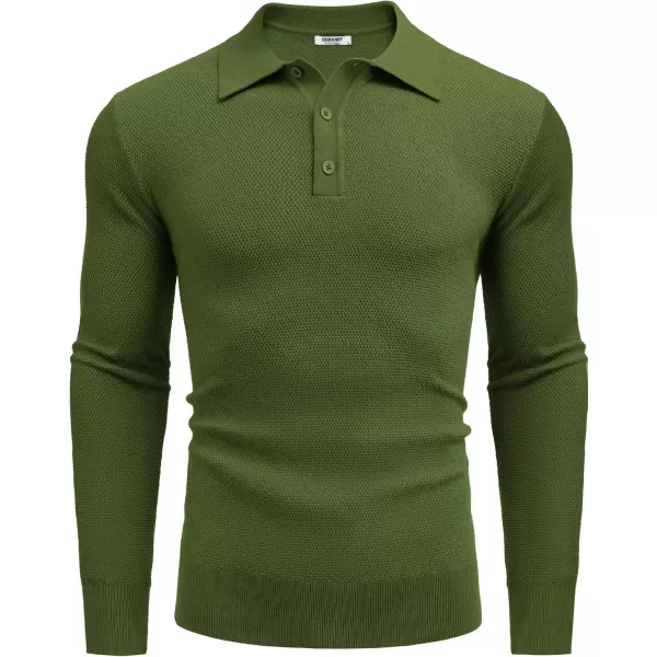 COOFANDY Mens Knit Polo Shirts Long Sleeve Casual Polo Sweaters Shirt Waffle Textured Collared Sweater