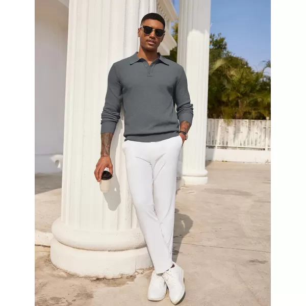 COOFANDY Mens Knit Polo Shirts Long Sleeve Casual Polo Sweaters Shirt Waffle Textured Collared Sweater