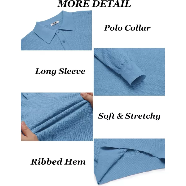 COOFANDY Mens Knit Polo Shirts Long Sleeve Casual Polo Sweaters Shirt Waffle Textured Collared Sweater