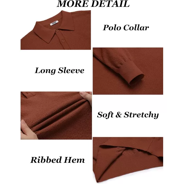 COOFANDY Mens Knit Polo Shirts Long Sleeve Casual Polo Sweaters Shirt Waffle Textured Collared Sweater
