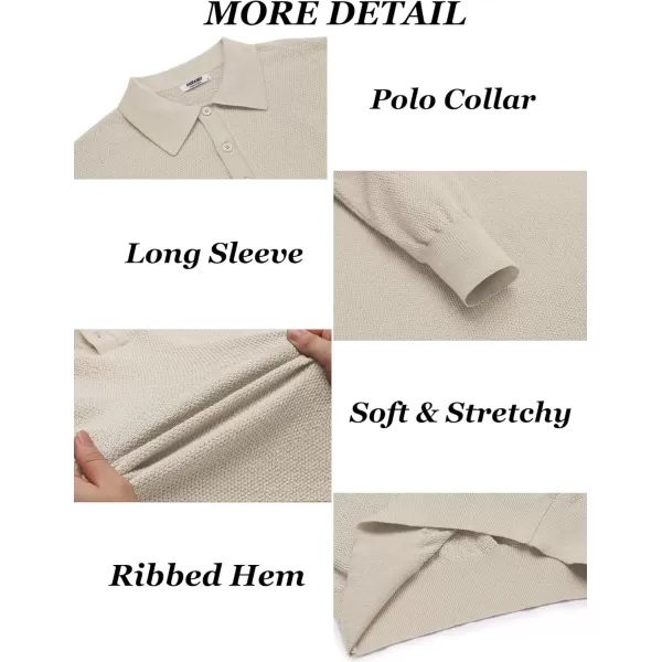 COOFANDY Mens Knit Polo Shirts Long Sleeve Casual Polo Sweaters Shirt Waffle Textured Collared Sweater