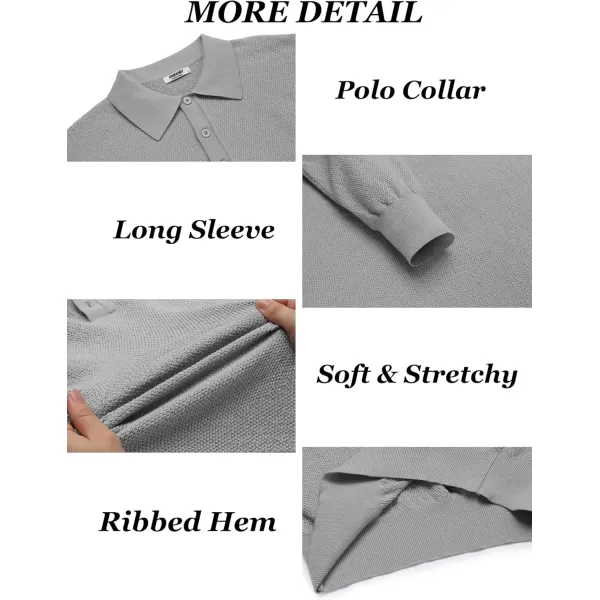 COOFANDY Mens Knit Polo Shirts Long Sleeve Casual Polo Sweaters Shirt Waffle Textured Collared Sweater