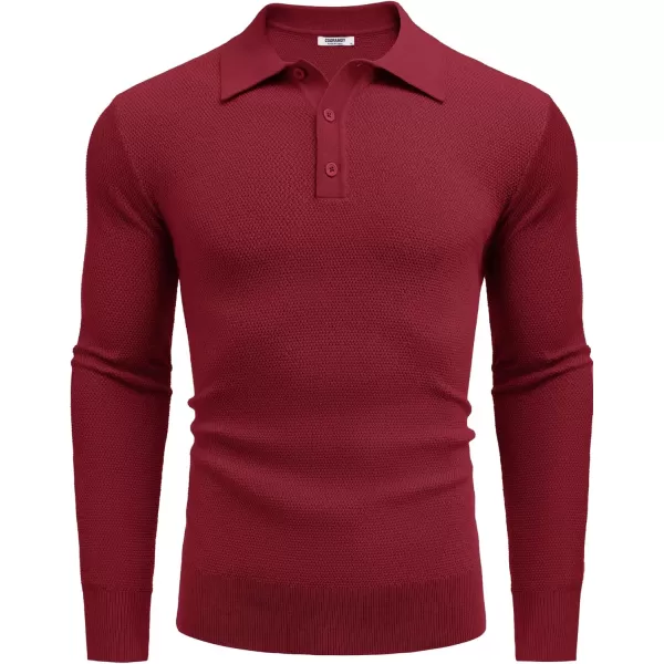 COOFANDY Mens Knit Polo Shirts Long Sleeve Casual Polo Sweaters Shirt Waffle Textured Collared Sweater