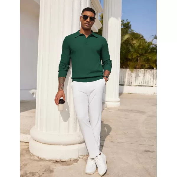 COOFANDY Mens Knit Polo Shirts Long Sleeve Casual Polo Sweaters Shirt Waffle Textured Collared Sweater