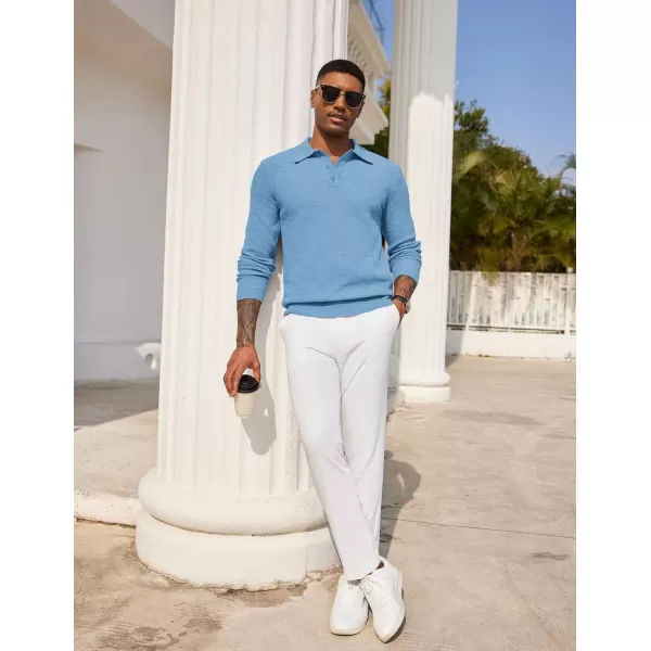 COOFANDY Mens Knit Polo Shirts Long Sleeve Casual Polo Sweaters Shirt Waffle Textured Collared Sweater