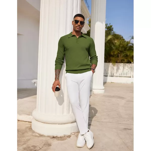 COOFANDY Mens Knit Polo Shirts Long Sleeve Casual Polo Sweaters Shirt Waffle Textured Collared Sweater